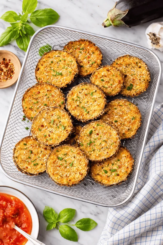 Knusprige Auberginenscheiben aus dem Aubergine Airfryer mit Kräutern